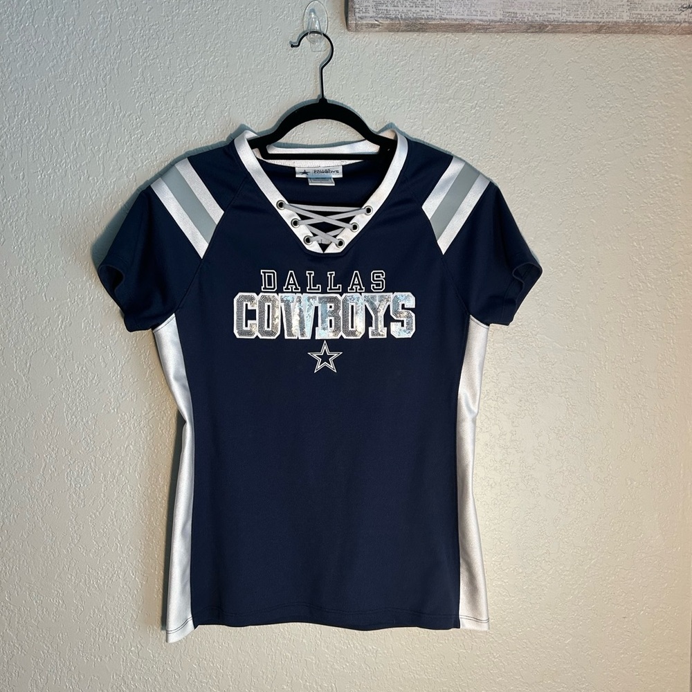 Vintage Dallas Cowboys Women’s Lace Up Sequin Jersey Size Large 💙